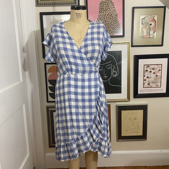 RAILS Brigitte dress periwinkle check blue white gingham wrap dress size large - Picture 4 of 8